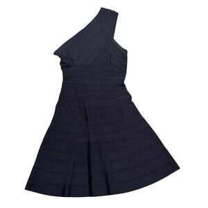 Hervé Léger One-Shoulder Fit & Flare Dress – Navy | Size S